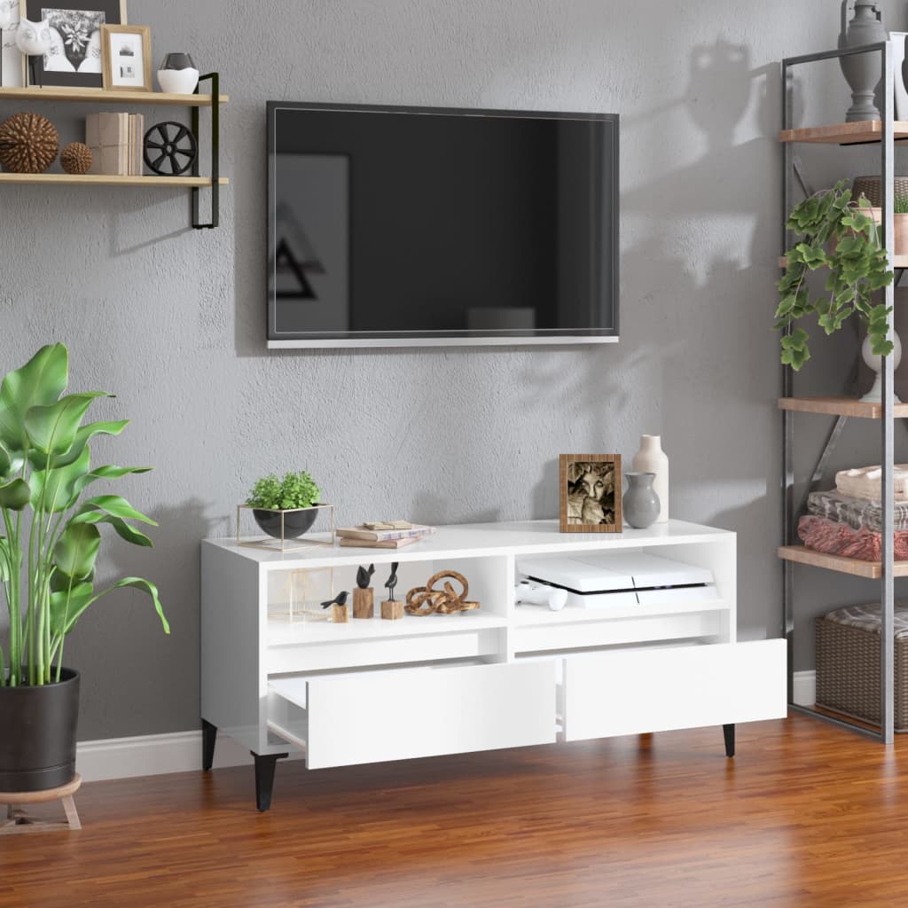 Mobile Porta TV Bianco Lucido 100x34,5x44,5cm Legno Multistrato - homemem39