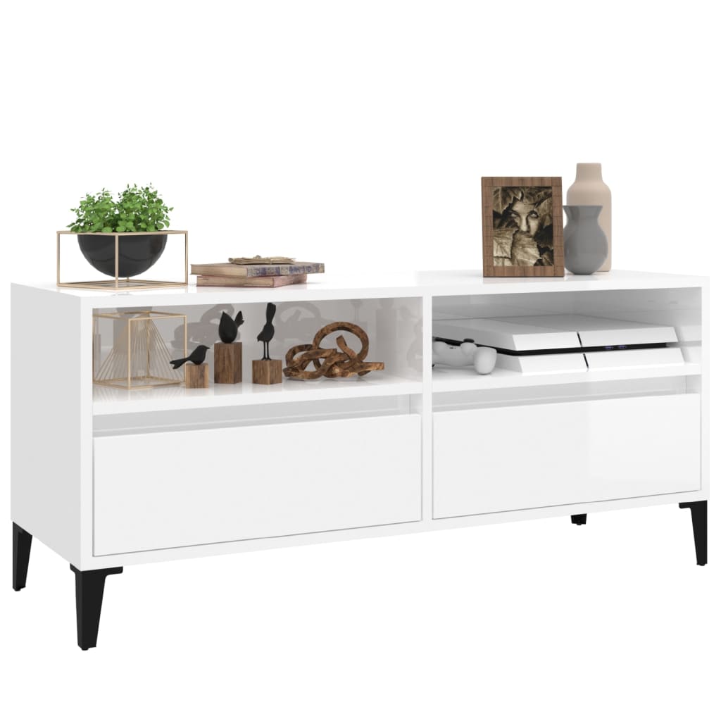 Mobile Porta TV Bianco Lucido 100x34,5x44,5cm Legno Multistrato - homemem39