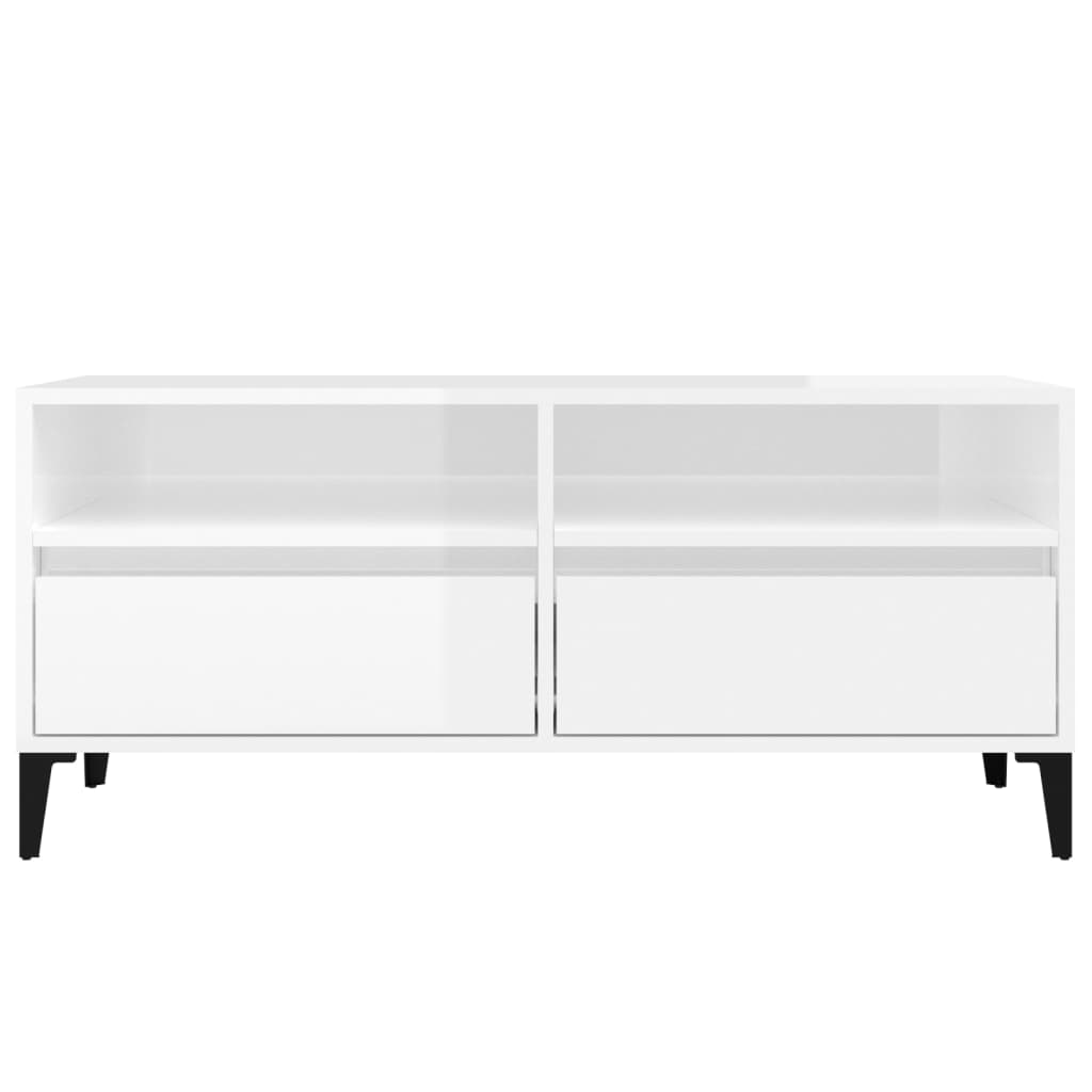 Mobile Porta TV Bianco Lucido 100x34,5x44,5cm Legno Multistrato - homemem39