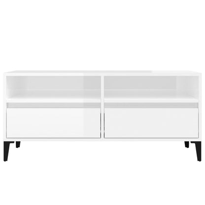 Mobile Porta TV Bianco Lucido 100x34,5x44,5cm Legno Multistrato - homemem39