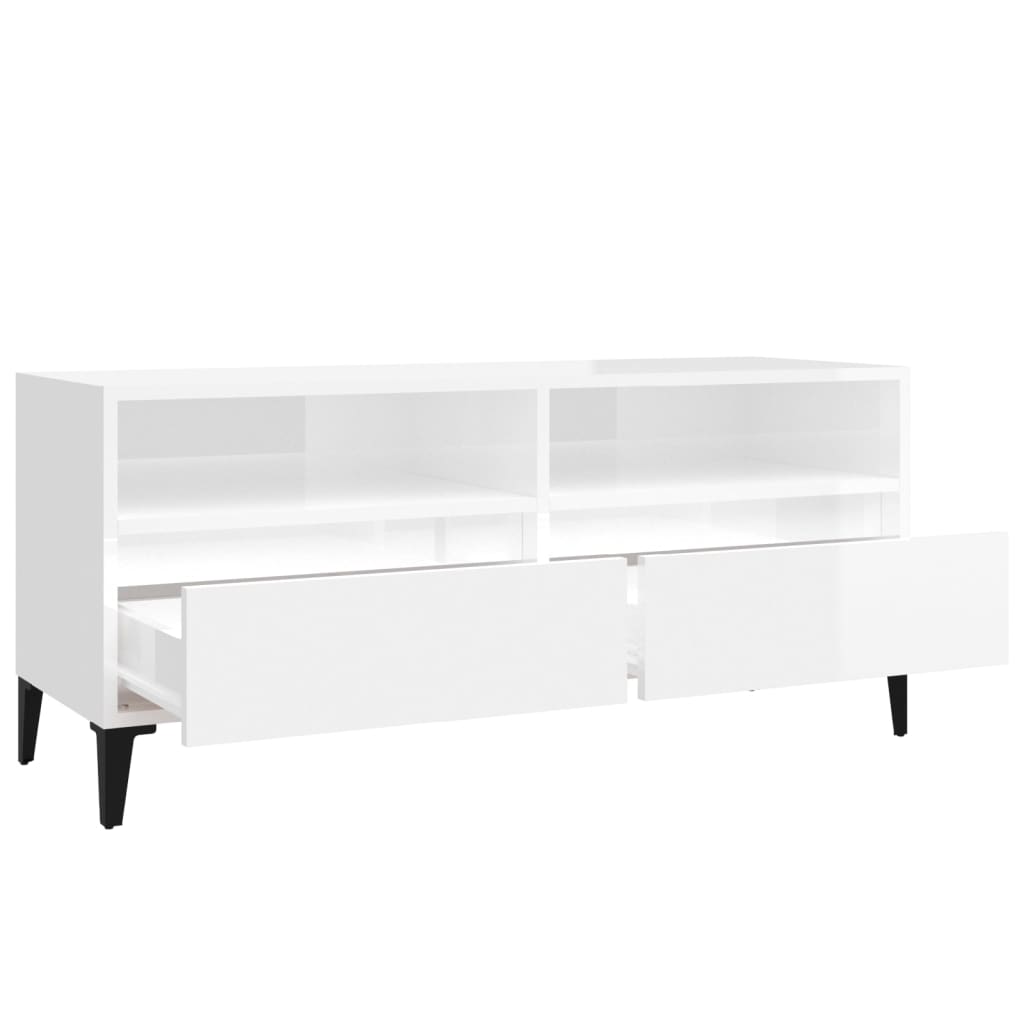 Mobile Porta TV Bianco Lucido 100x34,5x44,5cm Legno Multistrato - homemem39