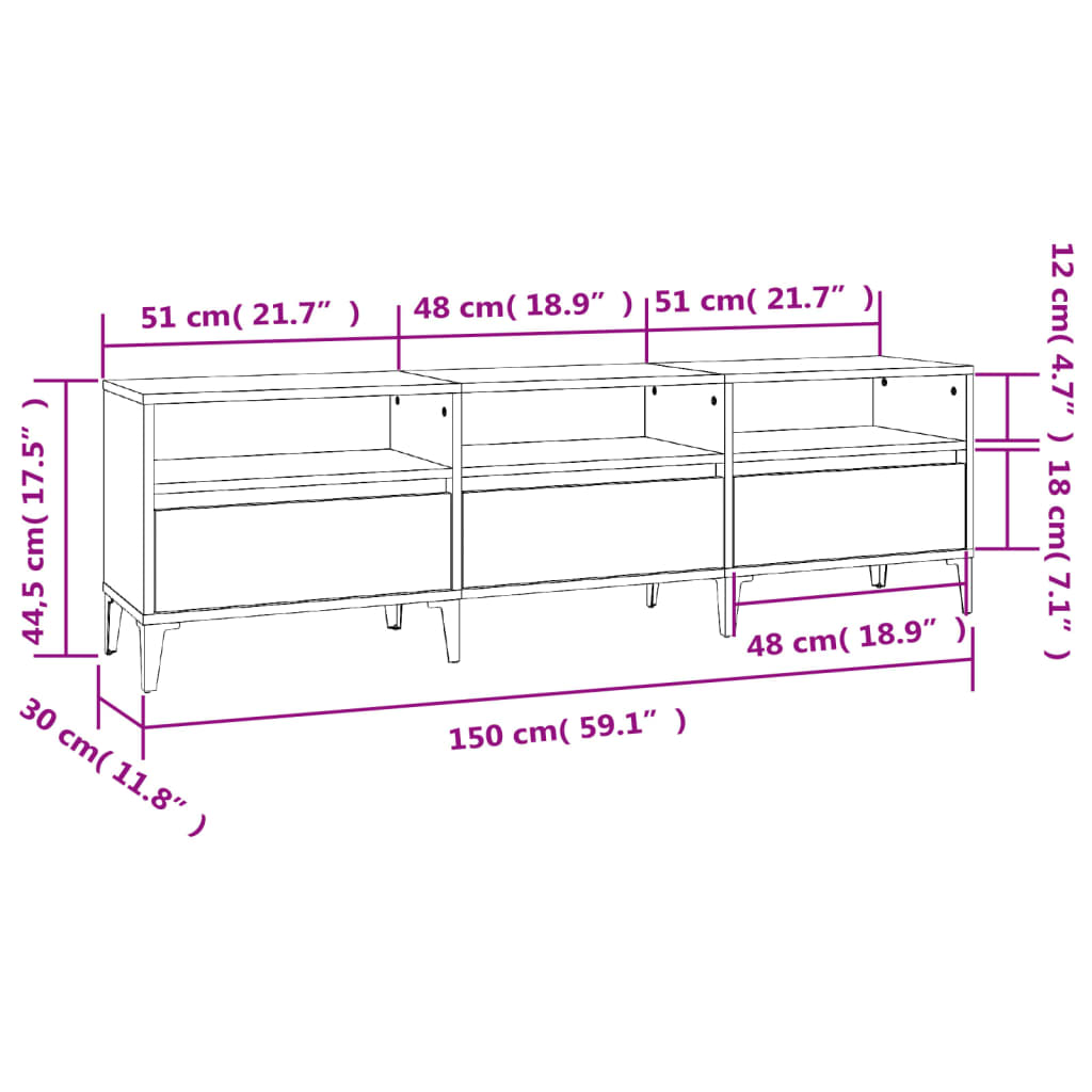 Mobile Porta TV Bianco 150x30x44,5 cm in Legno Multistrato - homemem39