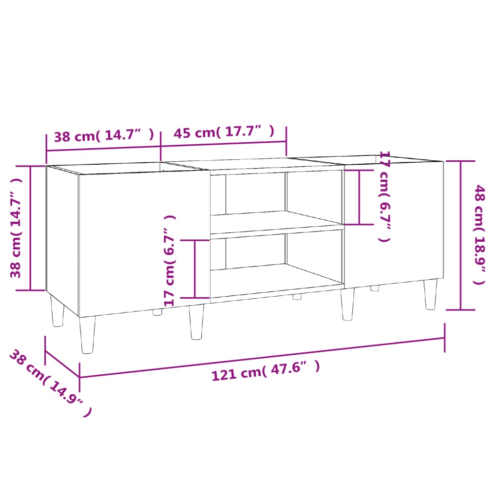 Mobile Porta Dischi Bianco Lucido 121x38x48cm Legno Multistrato - homemem39