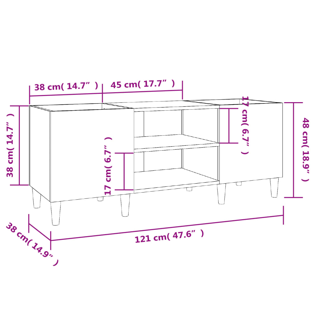 Mobile Porta Dischi Grigio Sonoma 121x38x48cm Legno Multistrato - homemem39