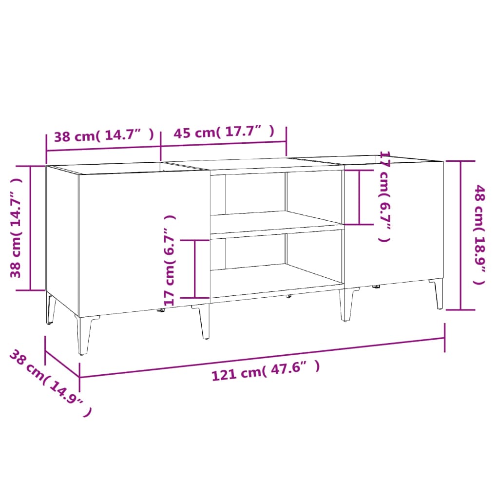 Mobile Porta Dischi Bianco Lucido 121x38x48cm Legno Multistrato - homemem39