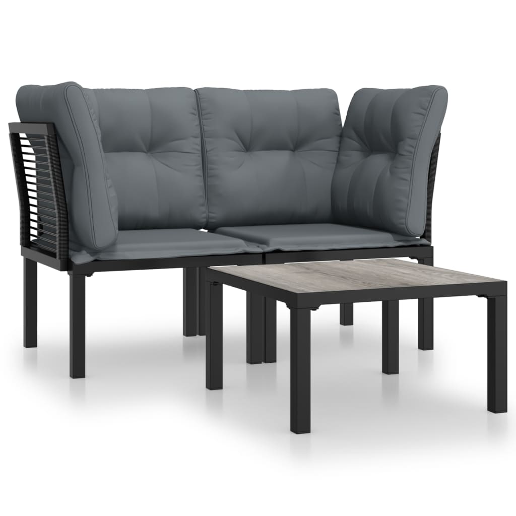 Set Salotto da Giardino 3 pz Nero e Grigio in Polyrattan - homemem39