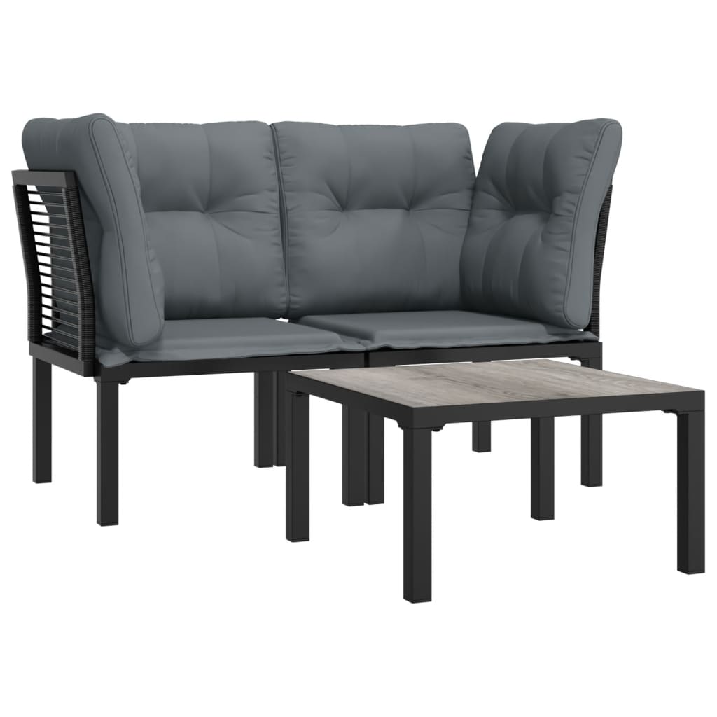 Set Salotto da Giardino 3 pz Nero e Grigio in Polyrattan - homemem39