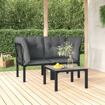 Set Salotto da Giardino 3 pz Nero e Grigio in Polyrattan - homemem39