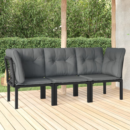 Set Salotto da Giardino 3 pz Nero e Grigio in Polyrattan - homemem39