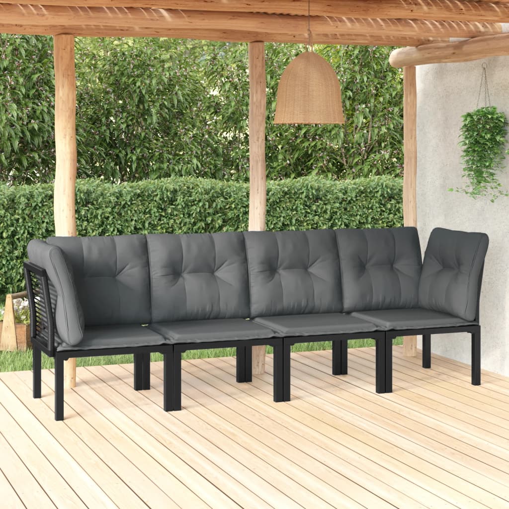 Set Salotto da Giardino 4 pz Nero e Grigio in Polyrattan - homemem39