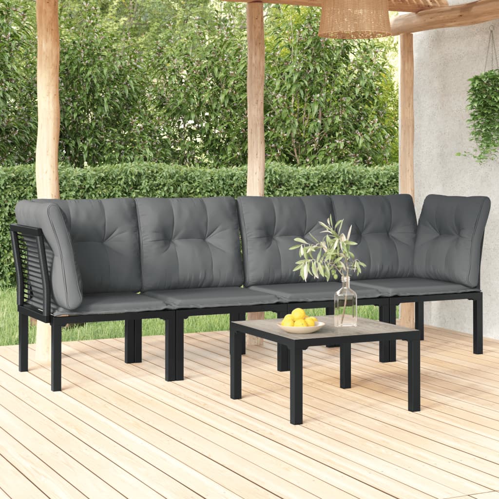 Set Salotto da Giardino 5 pz Nero e Grigio in Polyrattan - homemem39