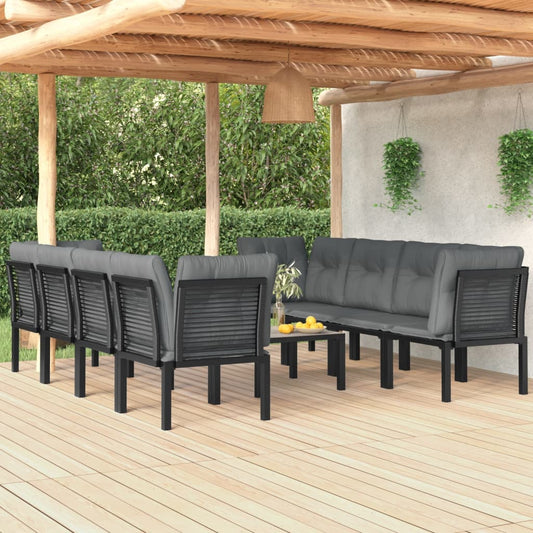 Set Salotto da Giardino 9 pz Nero e Grigio in Polyrattan - homemem39