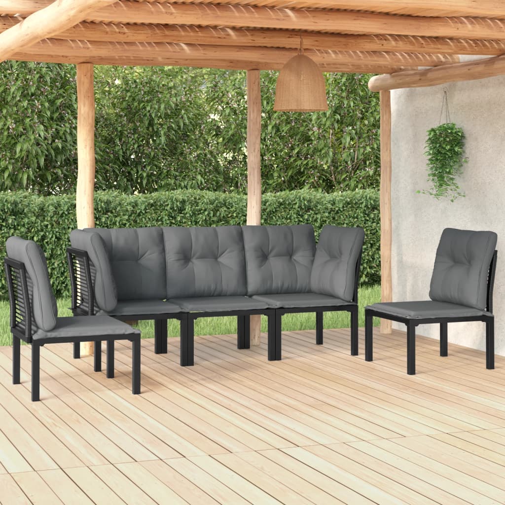 Set Salotto da Giardino 5 pz Nero e Grigio in Polyrattan - homemem39