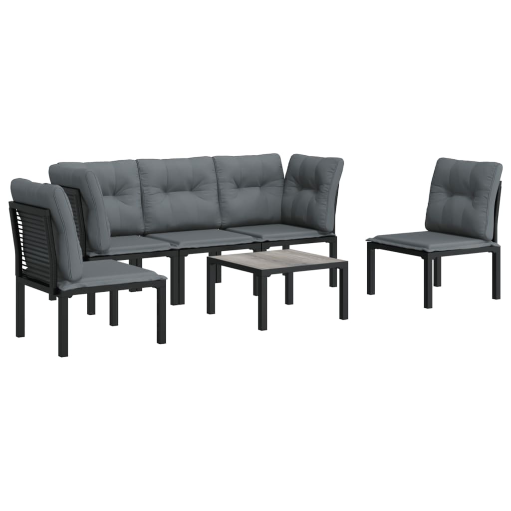 Set Salotto da Giardino 6 pz in Polyrattan Nero e Grigio - homemem39