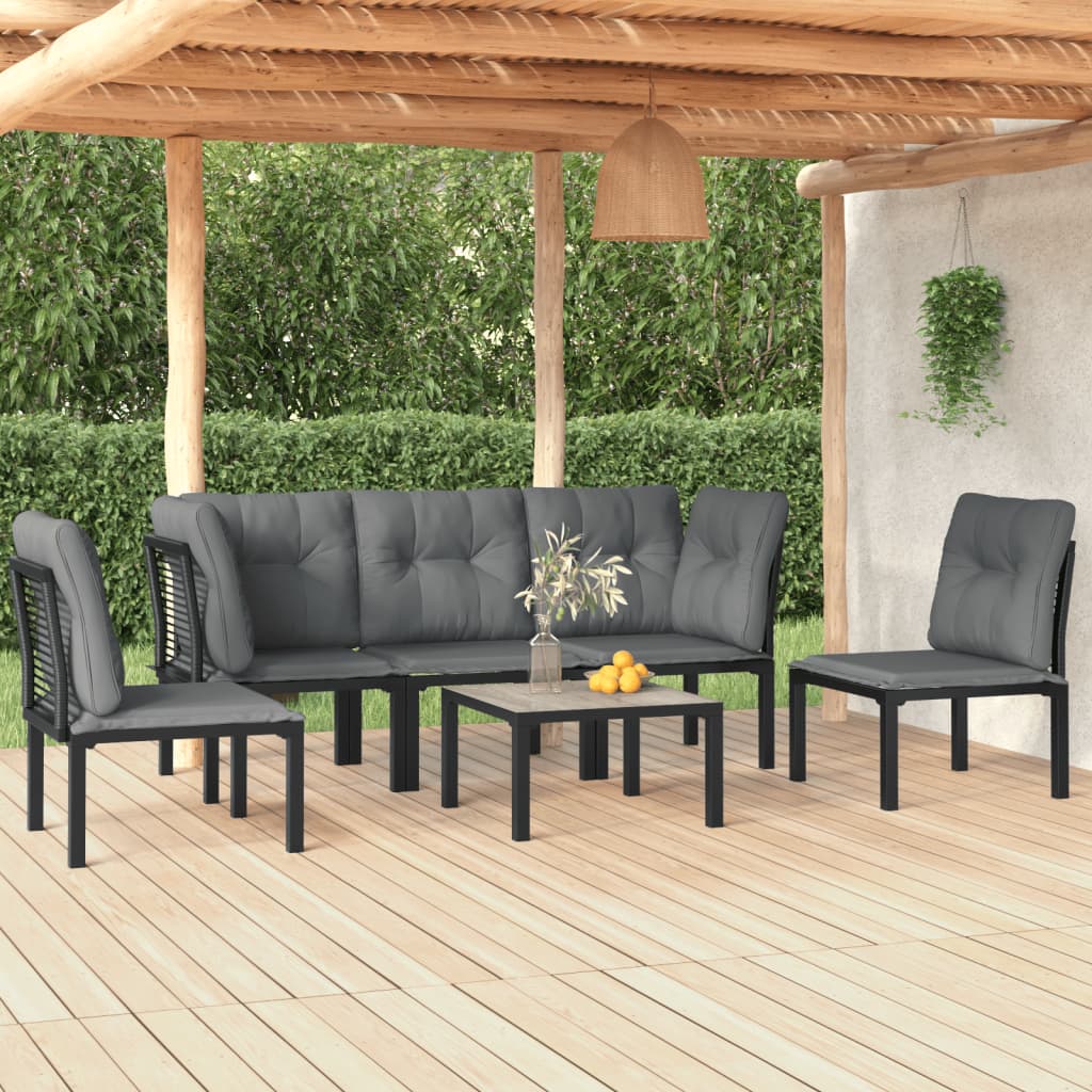 Set Salotto da Giardino 6 pz in Polyrattan Nero e Grigio - homemem39