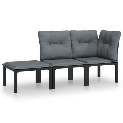 Set Salotto da Giardino 3 pz Nero e Grigio in Polyrattan - homemem39