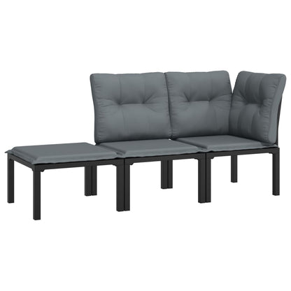 Set Salotto da Giardino 3 pz Nero e Grigio in Polyrattan - homemem39