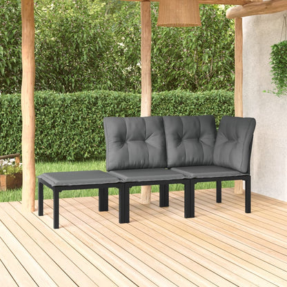 Set Salotto da Giardino 3 pz Nero e Grigio in Polyrattan - homemem39