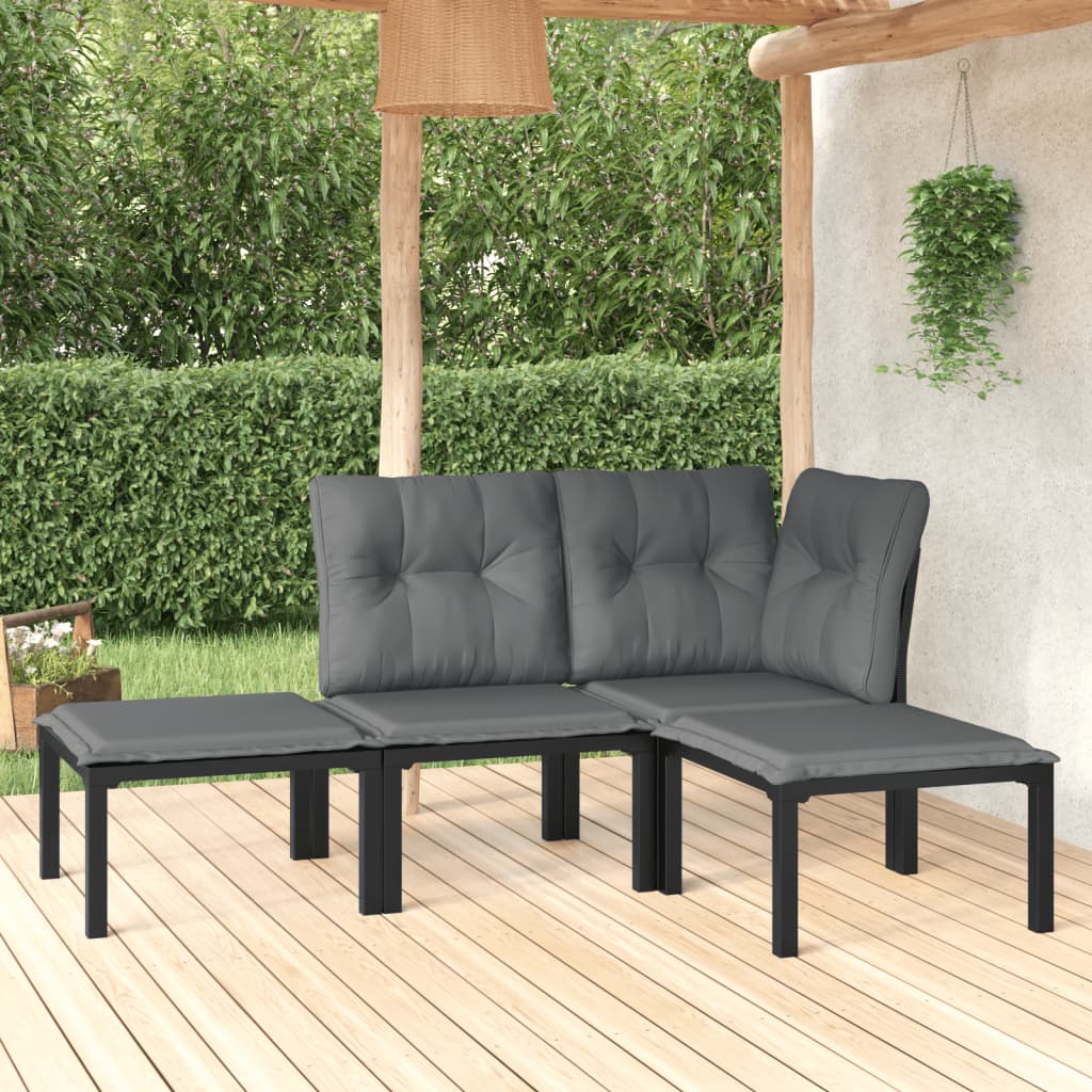 Set Salotto da Giardino 4 pz Nero e Grigio in Polyrattan - homemem39