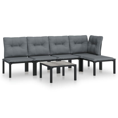 Set Salotto da Giardino 6 pz in Polyrattan Nero e Grigio - homemem39