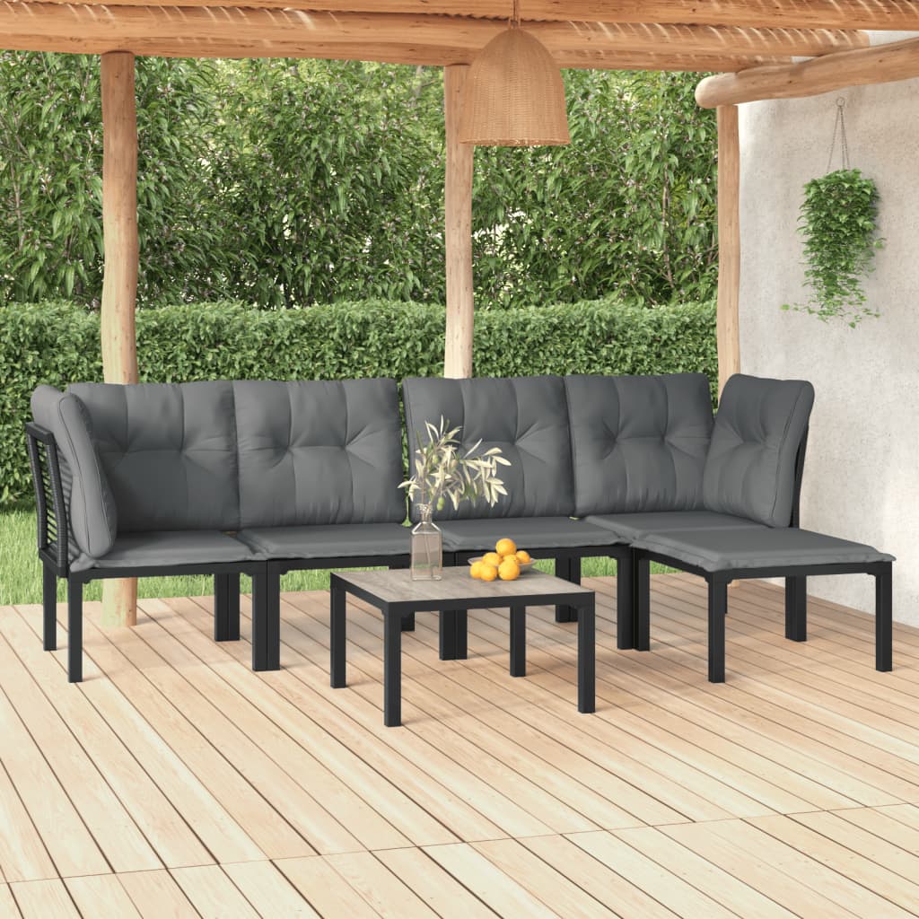 Set Salotto da Giardino 6 pz in Polyrattan Nero e Grigio - homemem39