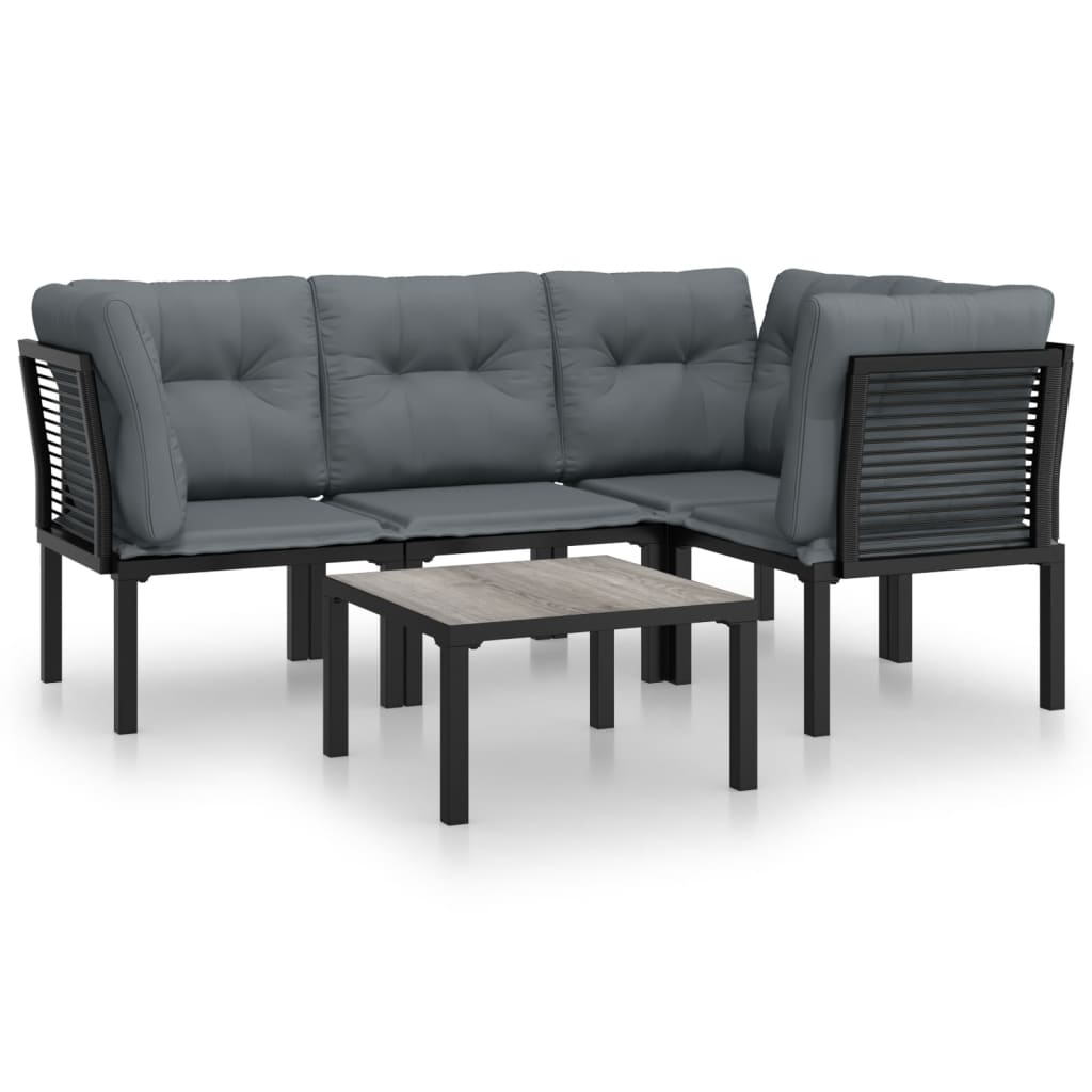 Set Salotto da Giardino 5 pz Nero e Grigio in Polyrattan - homemem39