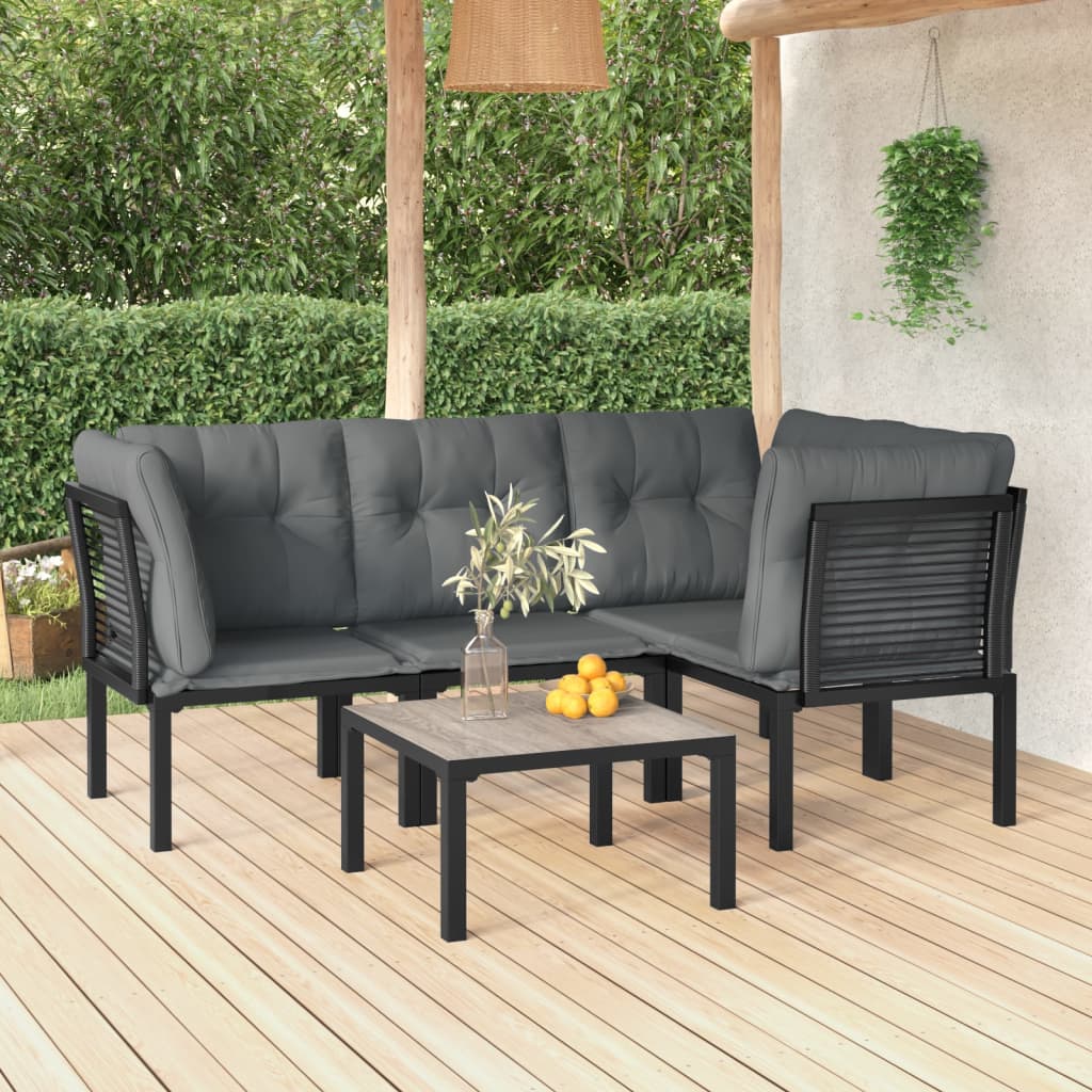 Set Salotto da Giardino 5 pz Nero e Grigio in Polyrattan - homemem39