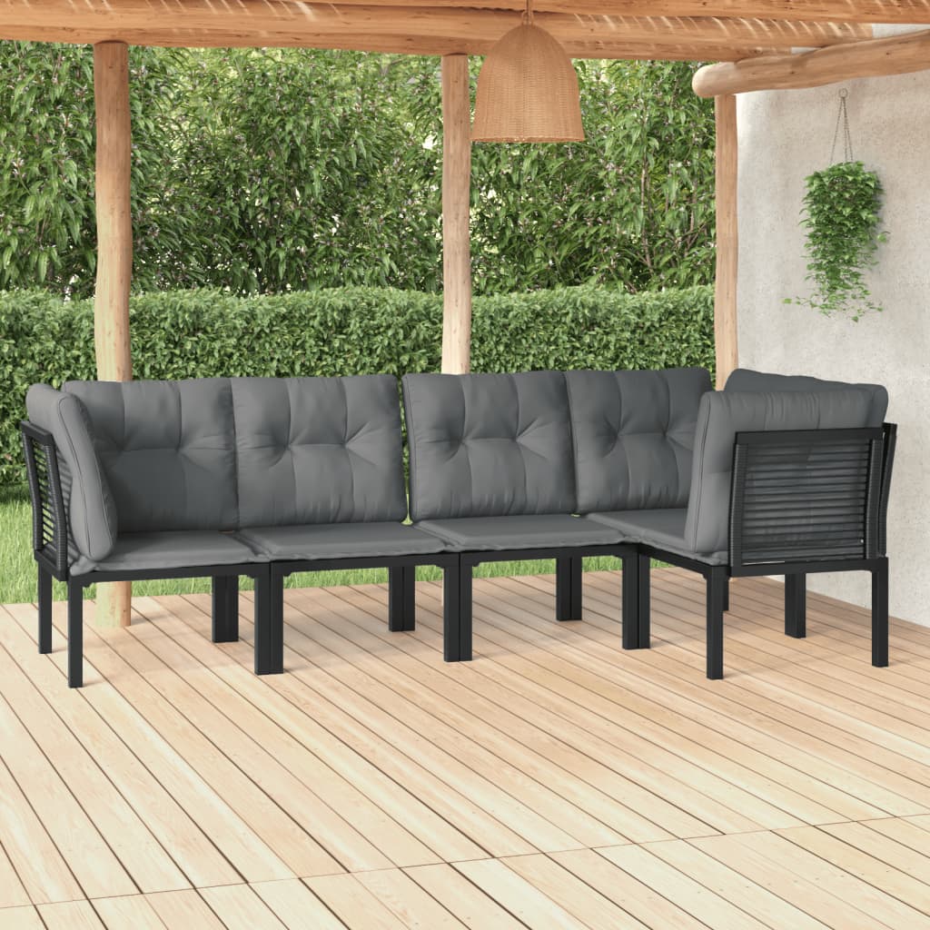 Set Salotto da Giardino 5 pz Nero e Grigio in Polyrattan - homemem39