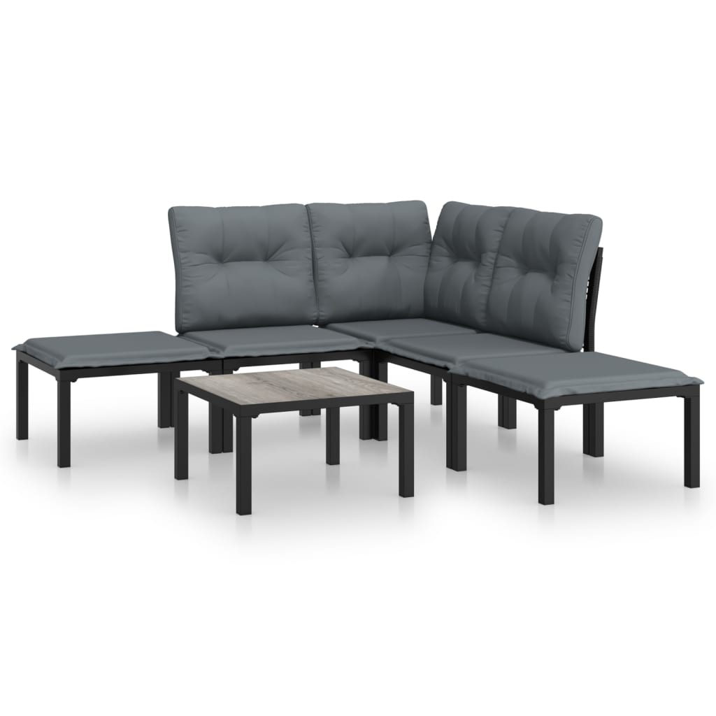 Set Salotto da Giardino 6 pz in Polyrattan Nero e Grigio - homemem39