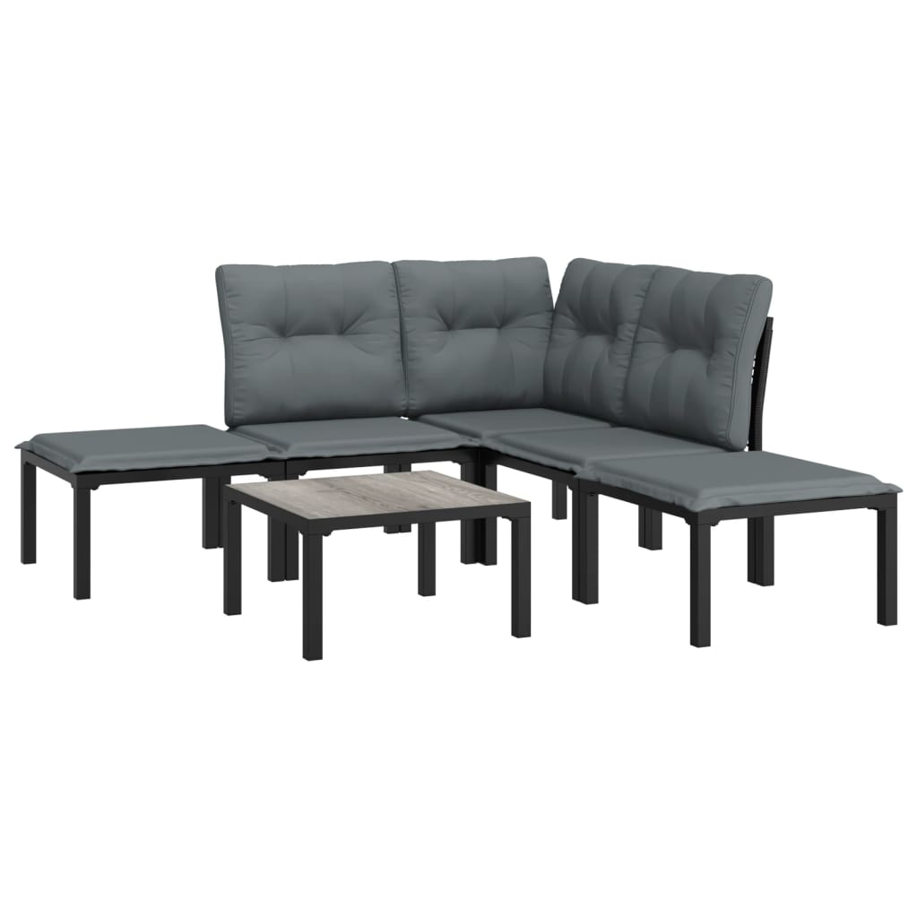 Set Salotto da Giardino 6 pz in Polyrattan Nero e Grigio - homemem39