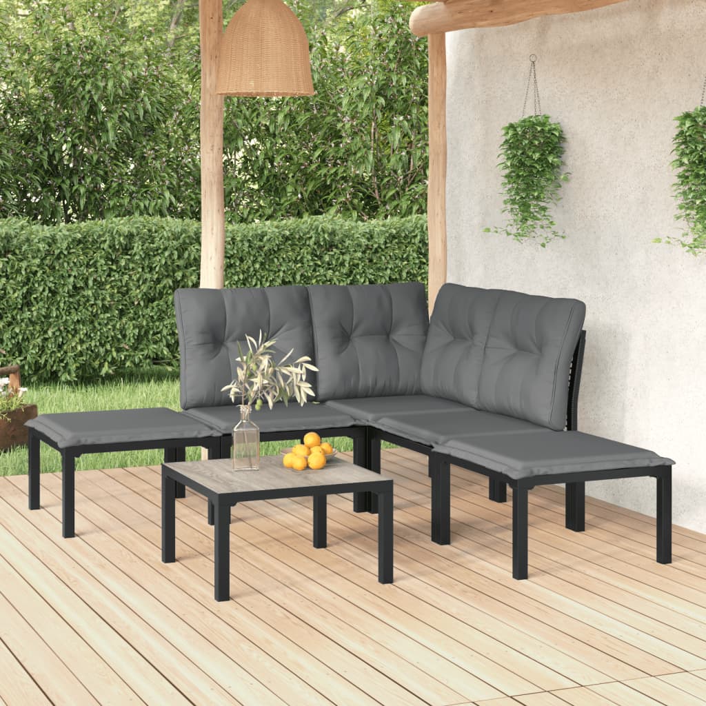 Set Salotto da Giardino 6 pz in Polyrattan Nero e Grigio - homemem39