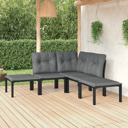 Set Salotto da Giardino 5 pz Nero e Grigio in Polyrattan - homemem39