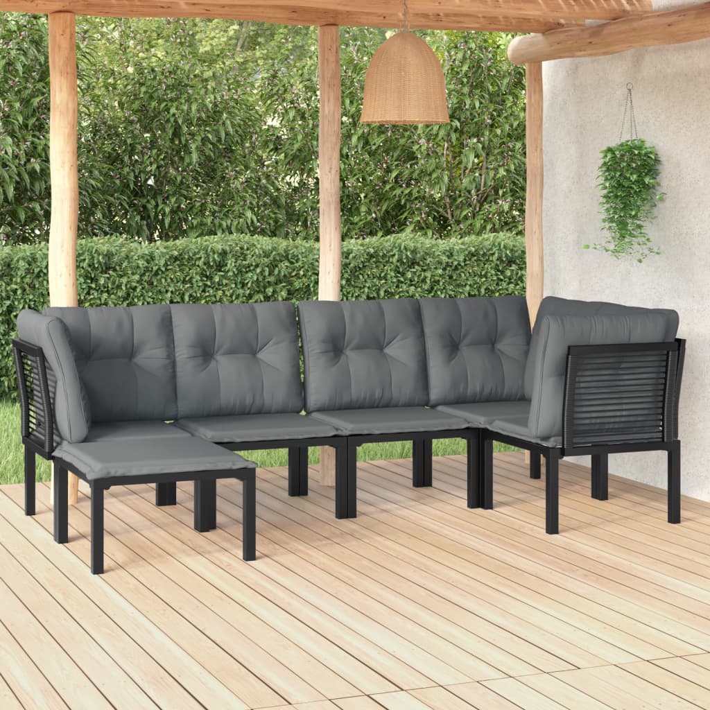 Set Salotto da Giardino 6 pz in Polyrattan Nero e Grigio - homemem39