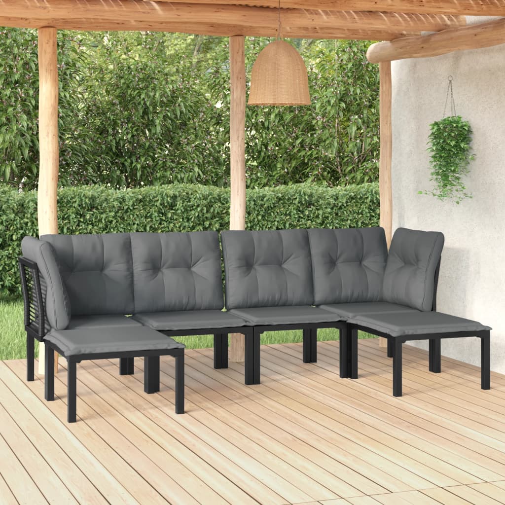 Set Salotto da Giardino 6 pz in Polyrattan Nero e Grigio - homemem39