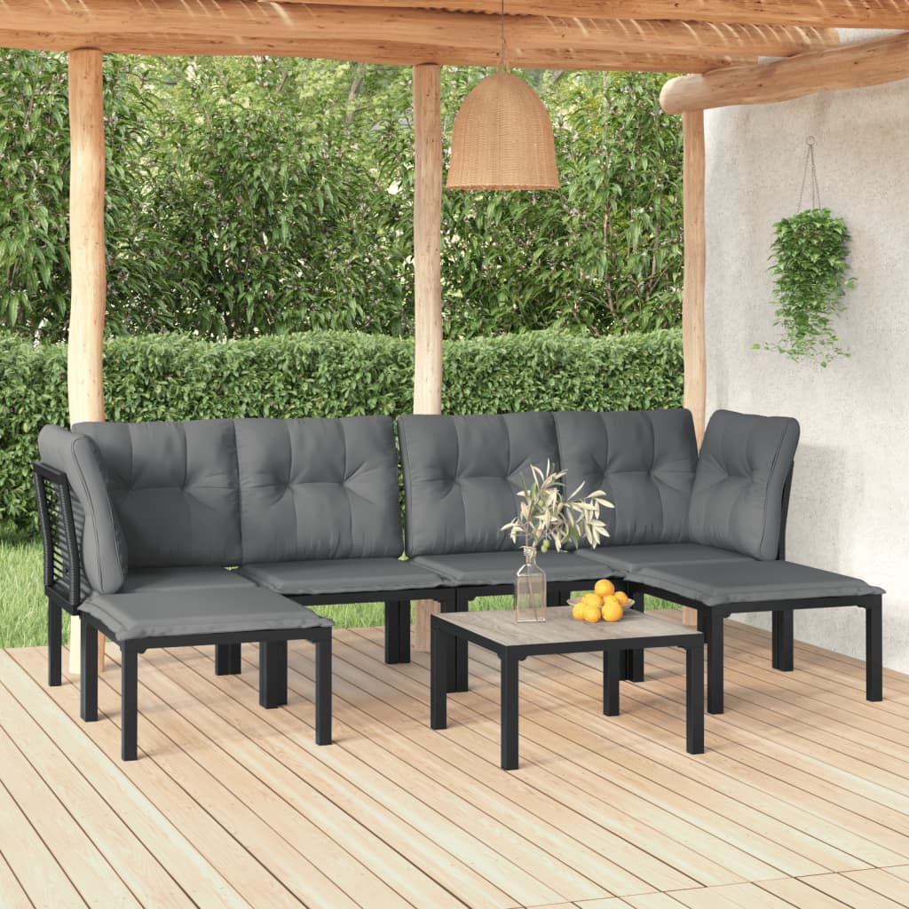 Set Salotto da Giardino 7 pz Nero e Grigio in Polyrattan - homemem39