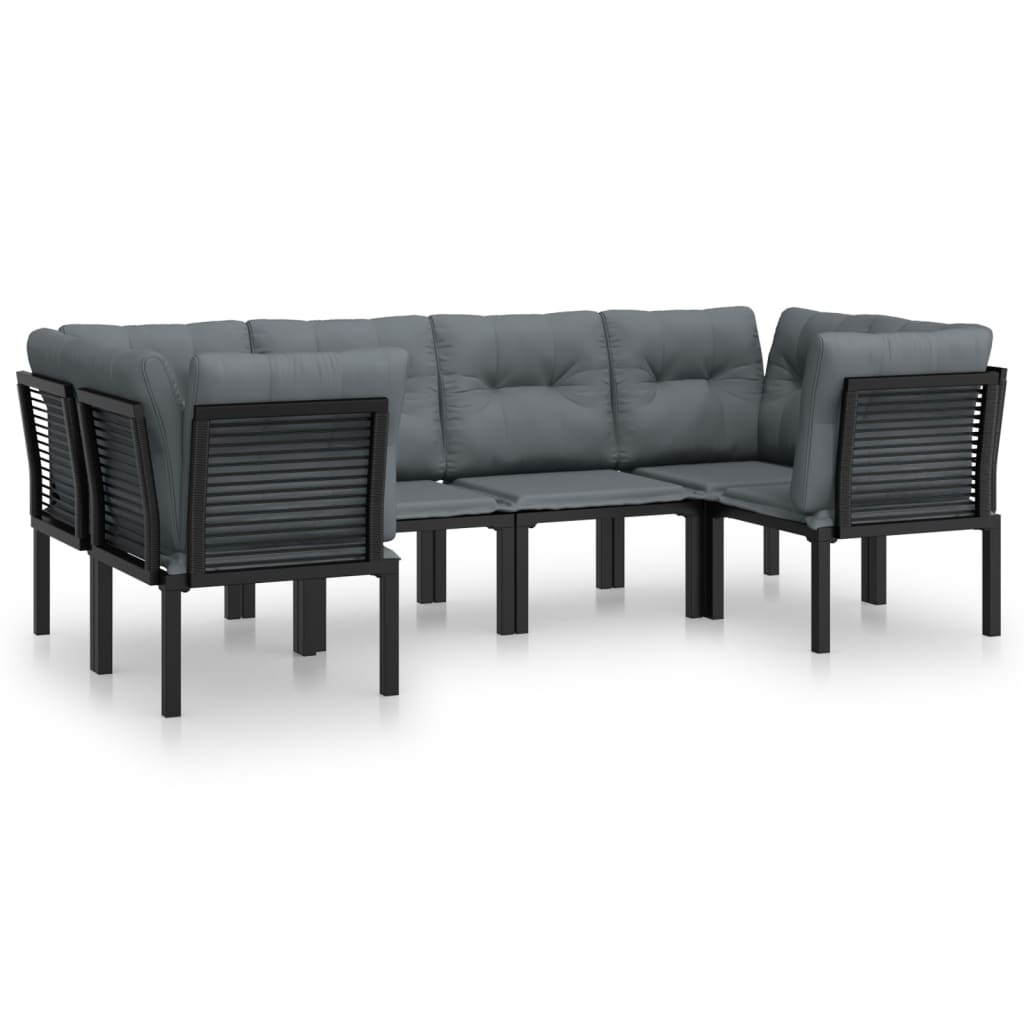 Set Salotto da Giardino 6 pz in Polyrattan Nero e Grigio - homemem39