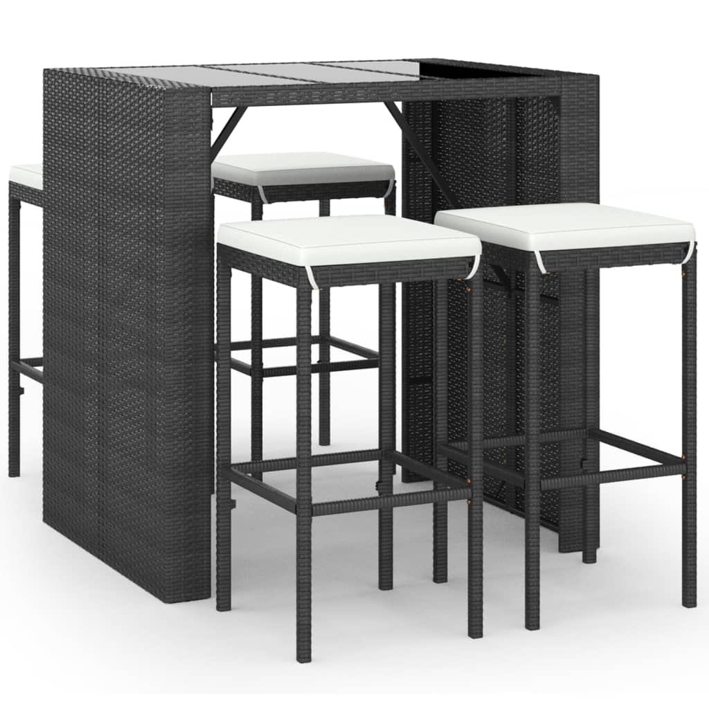 Set Bar da Giardino 5 pz con Cuscini in Polyrattan Nero - homemem39