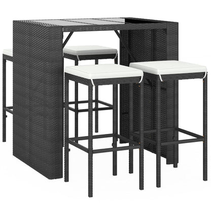 Set Bar da Giardino 5 pz con Cuscini in Polyrattan Nero - homemem39