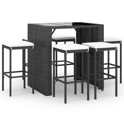 Set Bar da Giardino 7 pz con Cuscini in Polyrattan Nero - homemem39