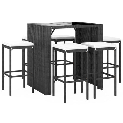 Set Bar da Giardino 7 pz con Cuscini in Polyrattan Nero - homemem39