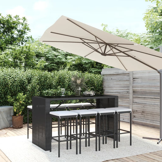 Set Bar da Giardino 9 pz con Cuscini in Polyrattan Nero - homemem39