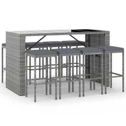 Set Bar da Giardino 9 pz con Cuscini in Polyrattan Grigio - homemem39