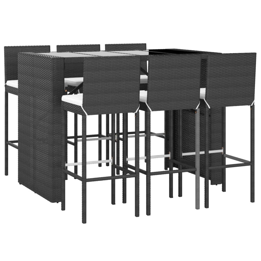 Set Bar da Giardino 7 pz con Cuscini in Polyrattan Nero - homemem39