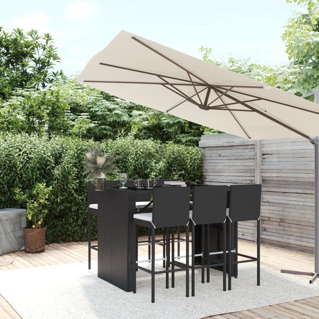 Set Bar da Giardino 7 pz con Cuscini in Polyrattan Nero - homemem39