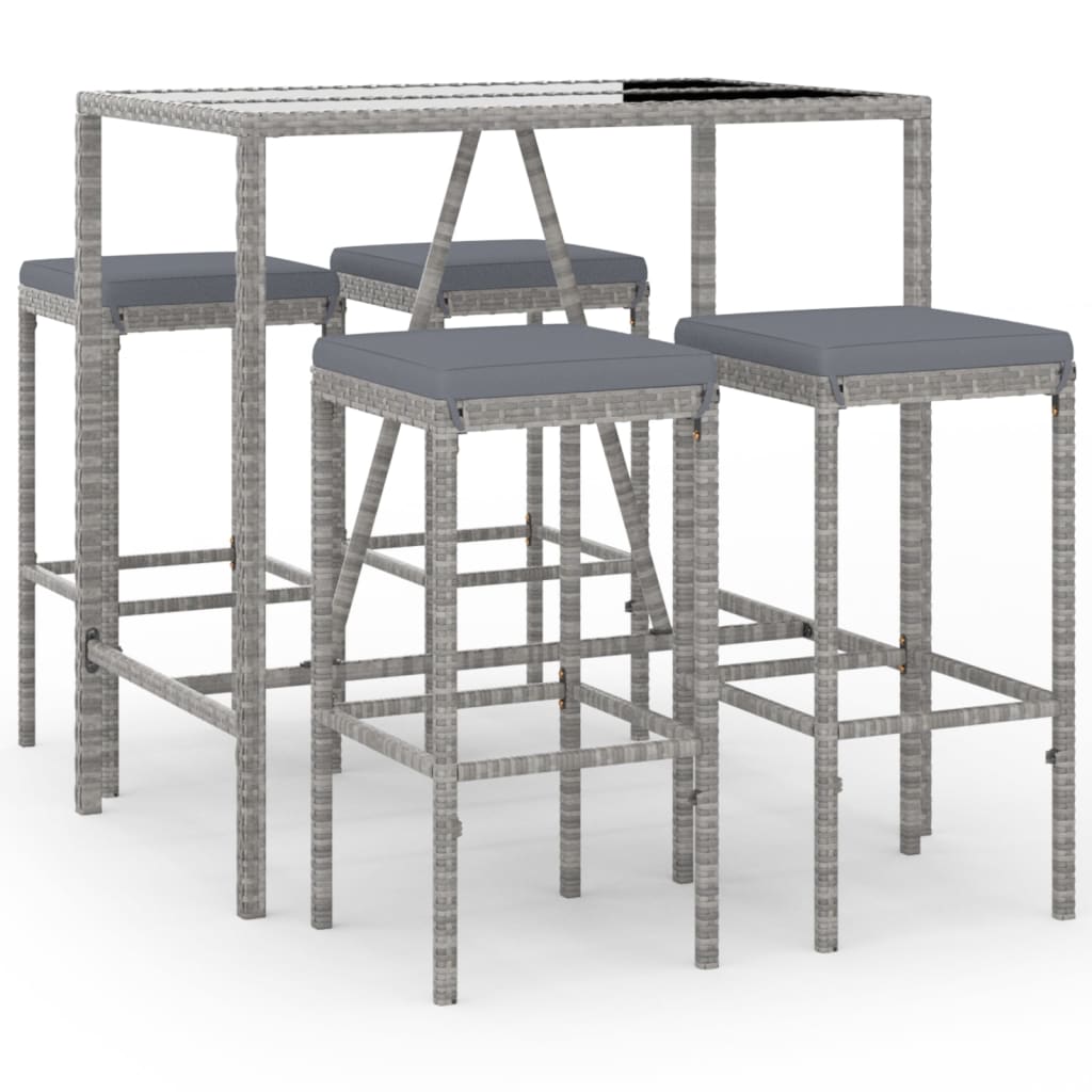 Set Bar da Giardino 5 pz con Cuscini in Polyrattan Grigio - homemem39