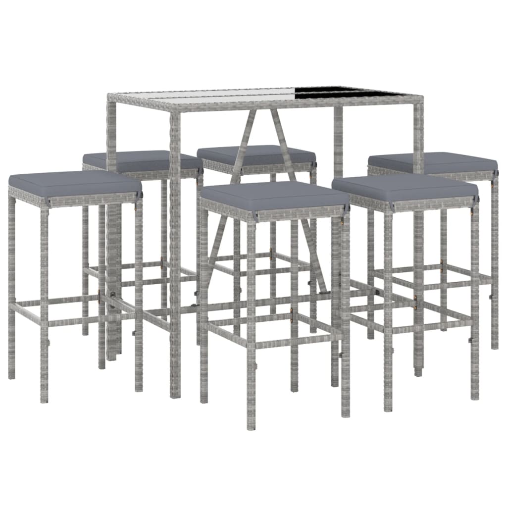 Set Bar da Giardino 7 pz con Cuscini in Polyrattan Grigio - homemem39