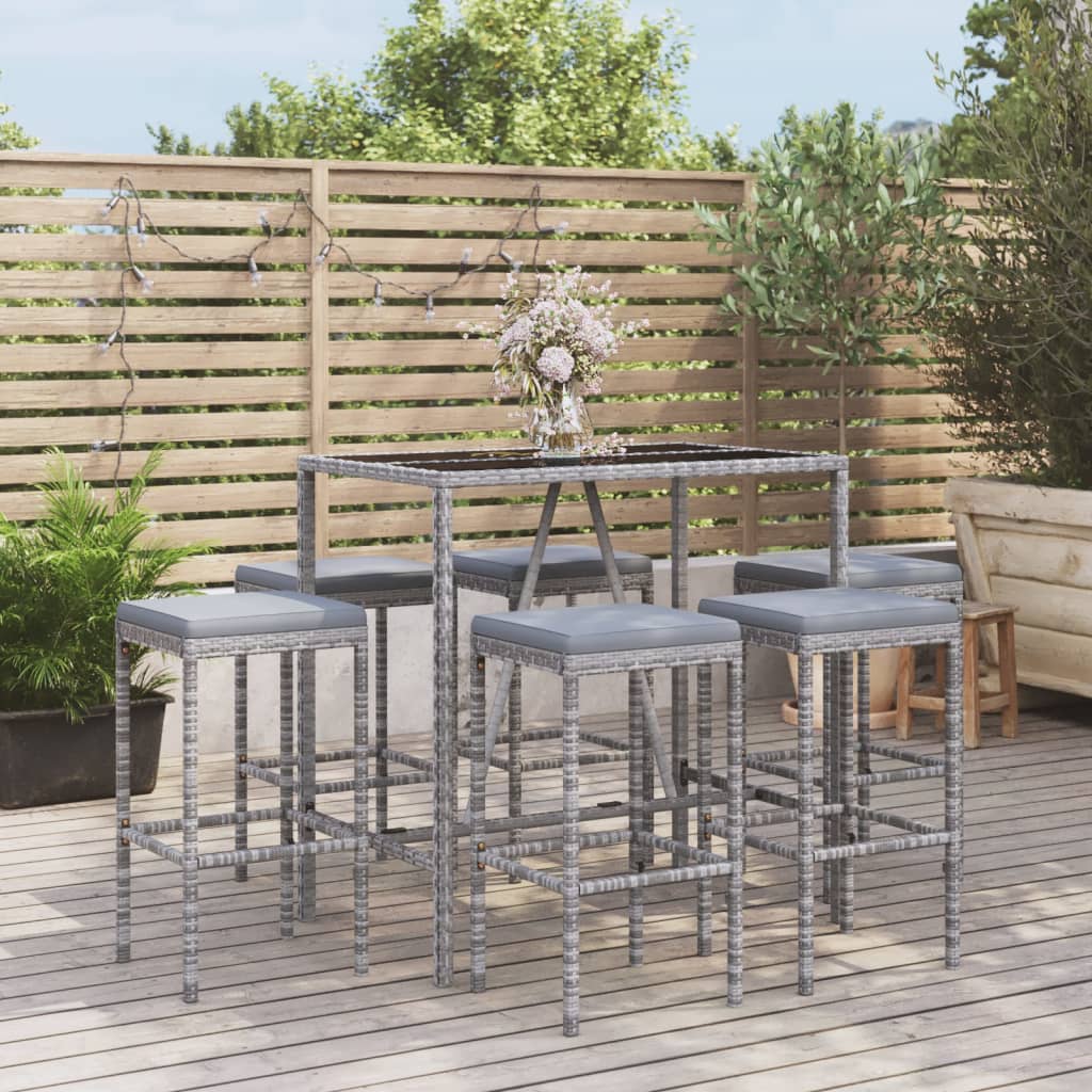 Set Bar da Giardino 7 pz con Cuscini in Polyrattan Grigio - homemem39