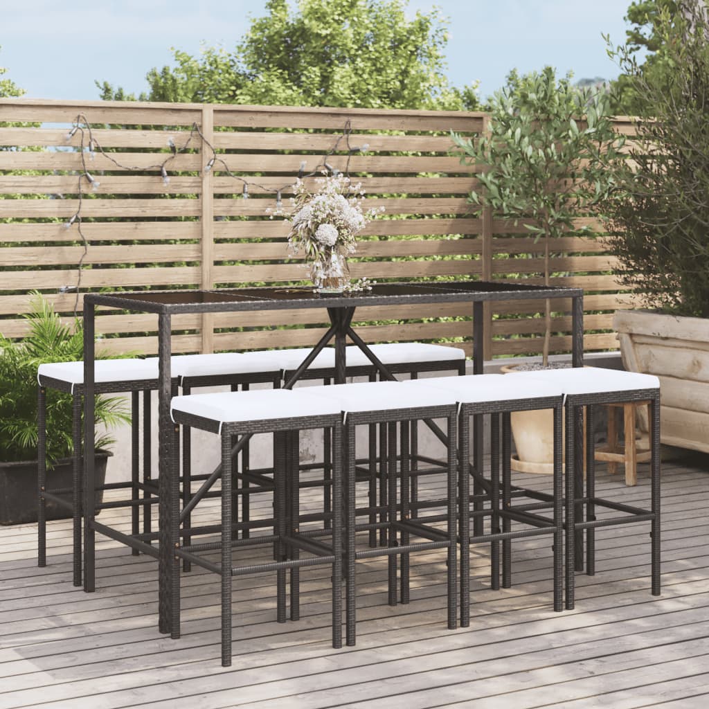 Set Bar da Giardino 9 pz con Cuscini in Polyrattan Nero - homemem39