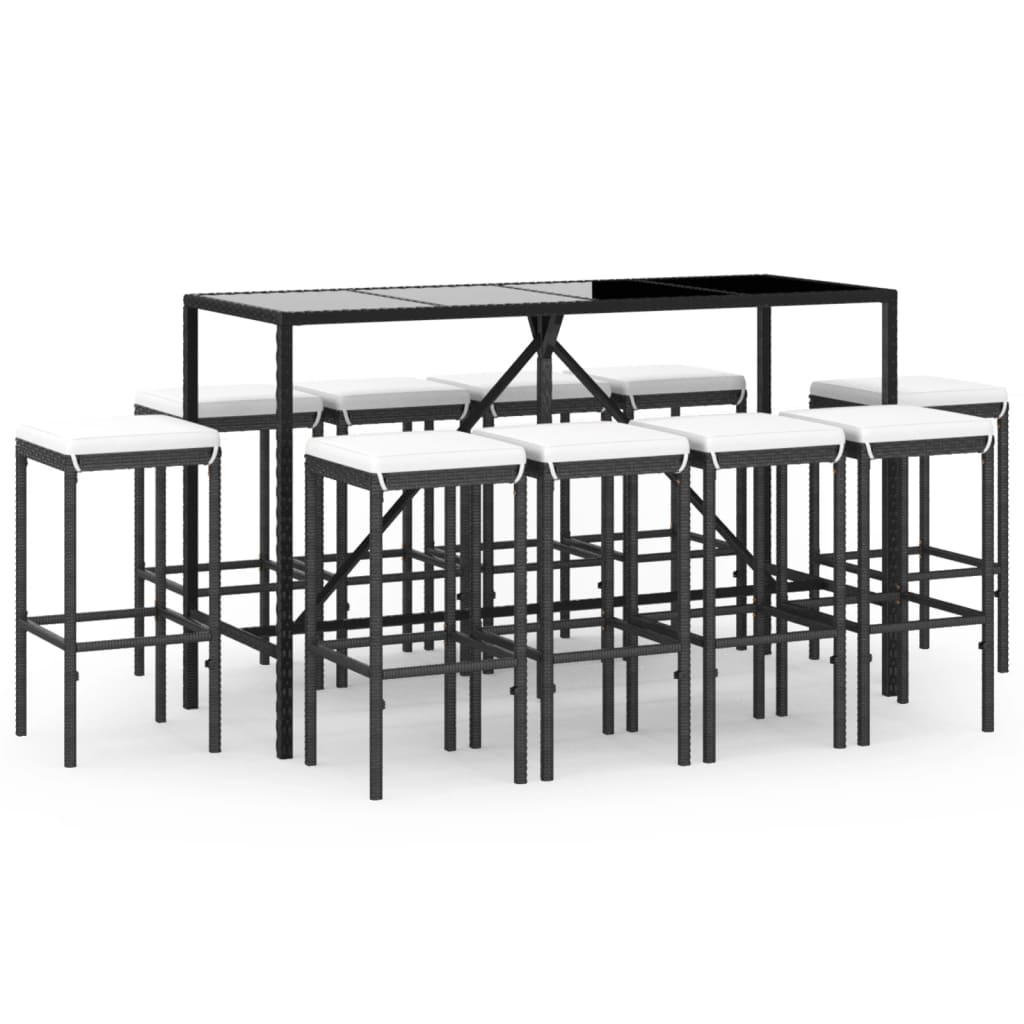 Set Bar da Giardino 11 pz con Cuscini in Polyrattan Nero - homemem39