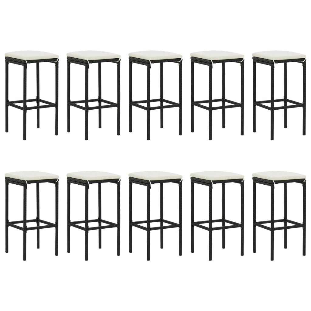 Set Bar da Giardino 11 pz con Cuscini in Polyrattan Nero - homemem39